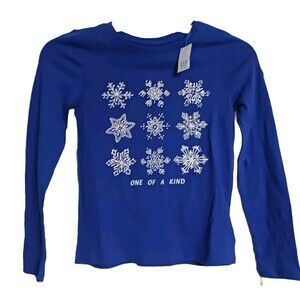 NWT GAP Kids Factory Girls Long Sleeve One Of A Kind Tee Size M 8 Snowflakes G2
